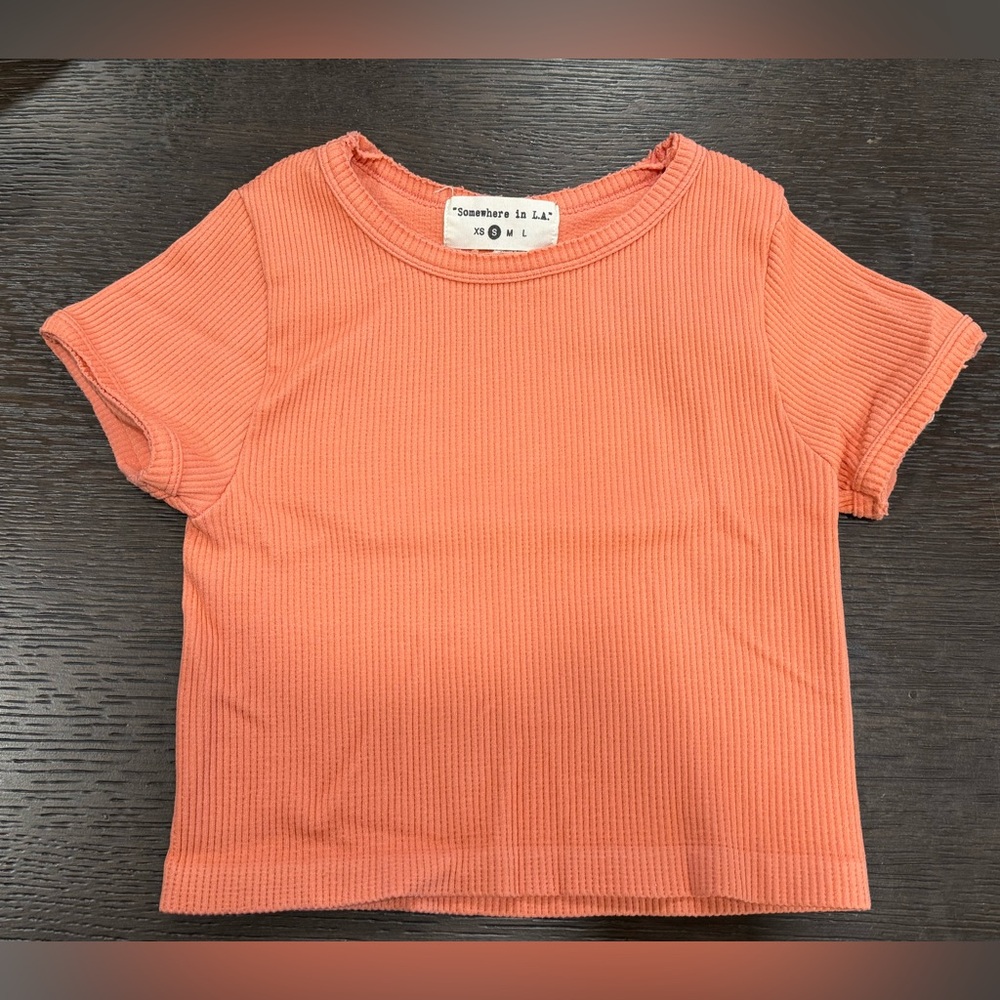 Women's Orange Ribbed Short Sleeve Crop Top